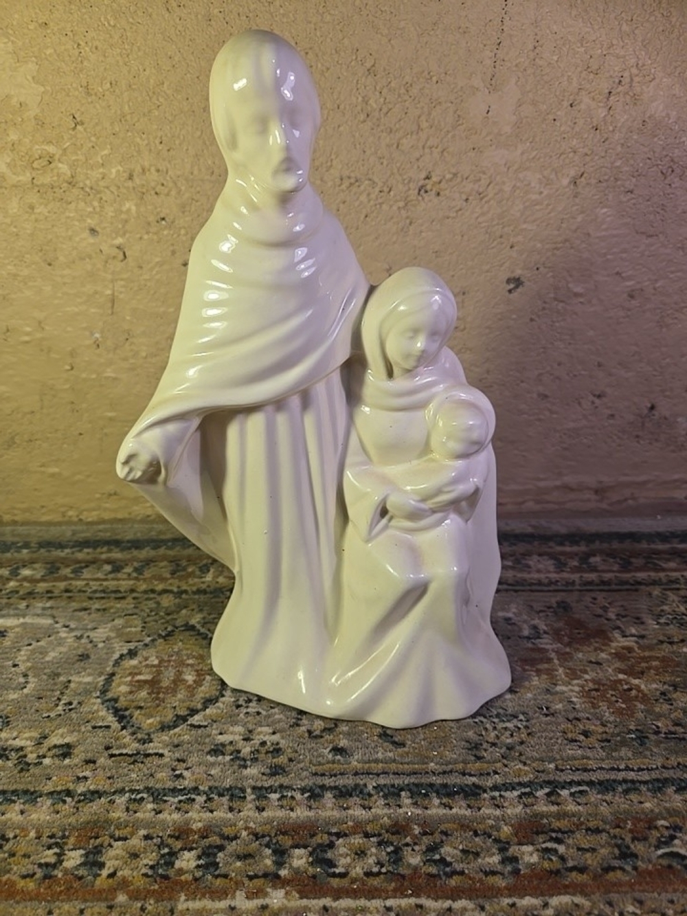 VTG Baby Jesus Mary Joseph White 10” Glazed Ceramic Porcelain Figurine Statue